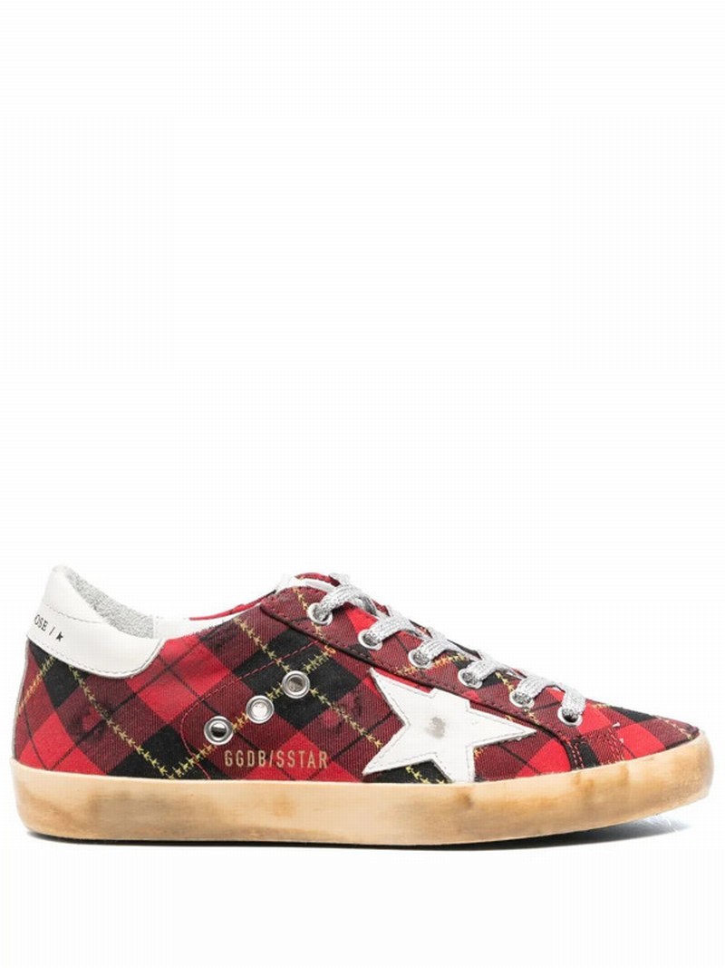 Super-star Tartan-print Sneakers In Red