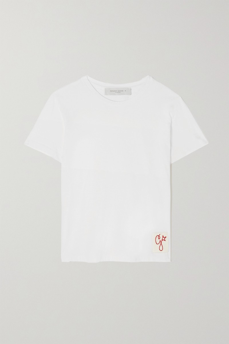 Embroidered Cotton-jersey T-shirt In White