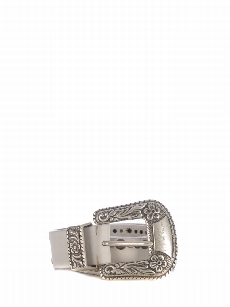 Womens Gold Leather Belt In Bianco