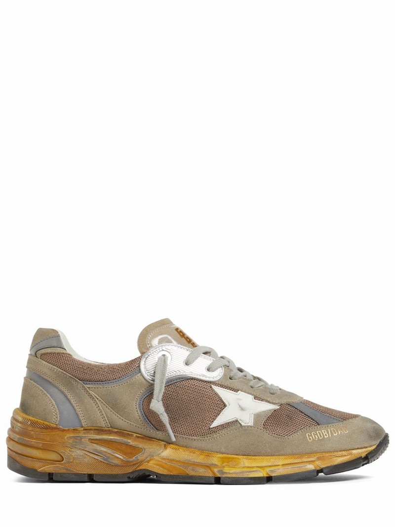 Running Dad Suede & Net Sneakers In Taupe,silver