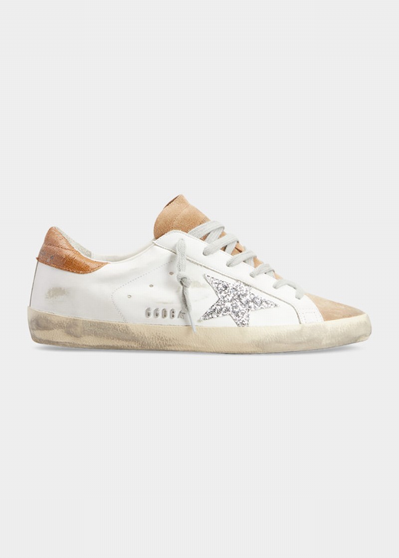 Superstar Mixed Leather Glitter Low-top Sneakers In White Tobacco Sil