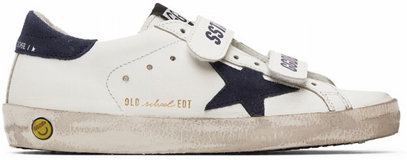 Kids White & Navy Old School Sneakers In 10304 White/blue Dep