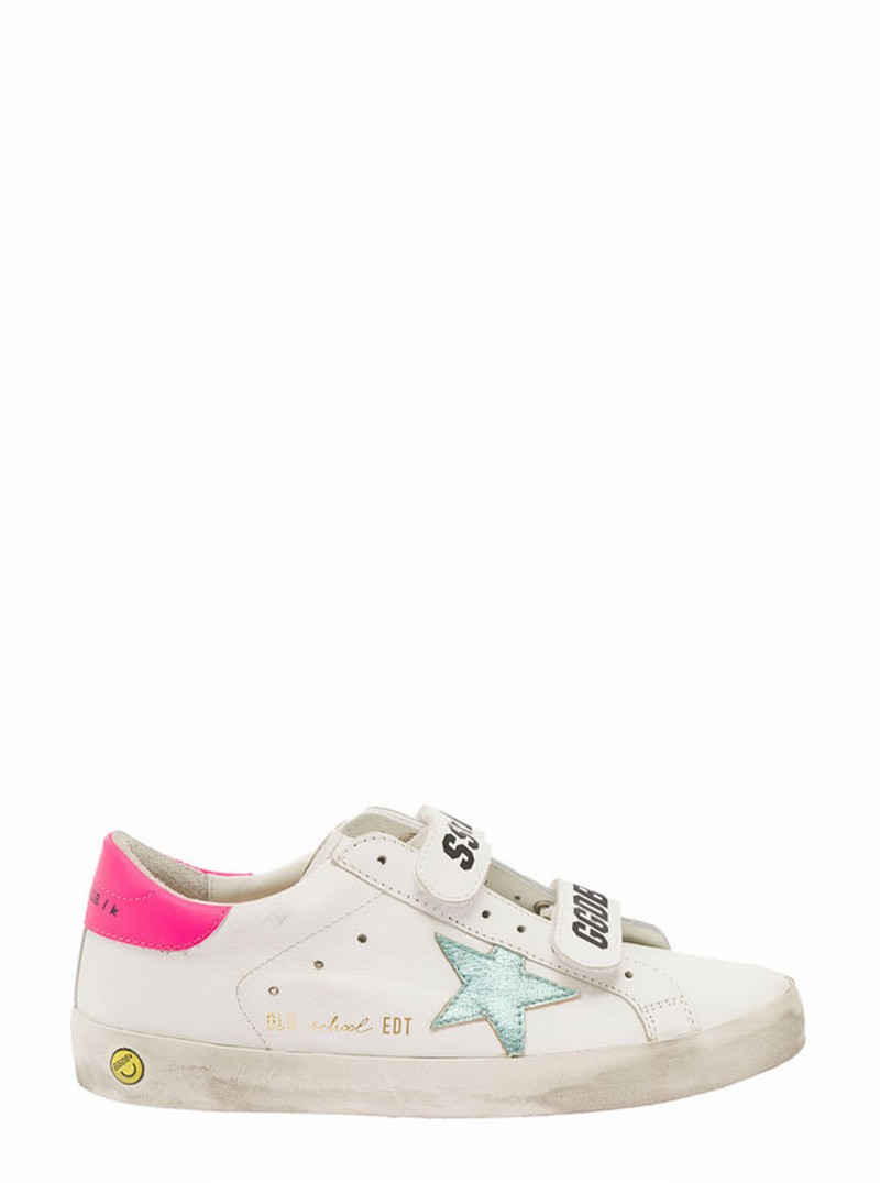 Kids' Old School Whtie Leather Sneakers With Logo Girl In White