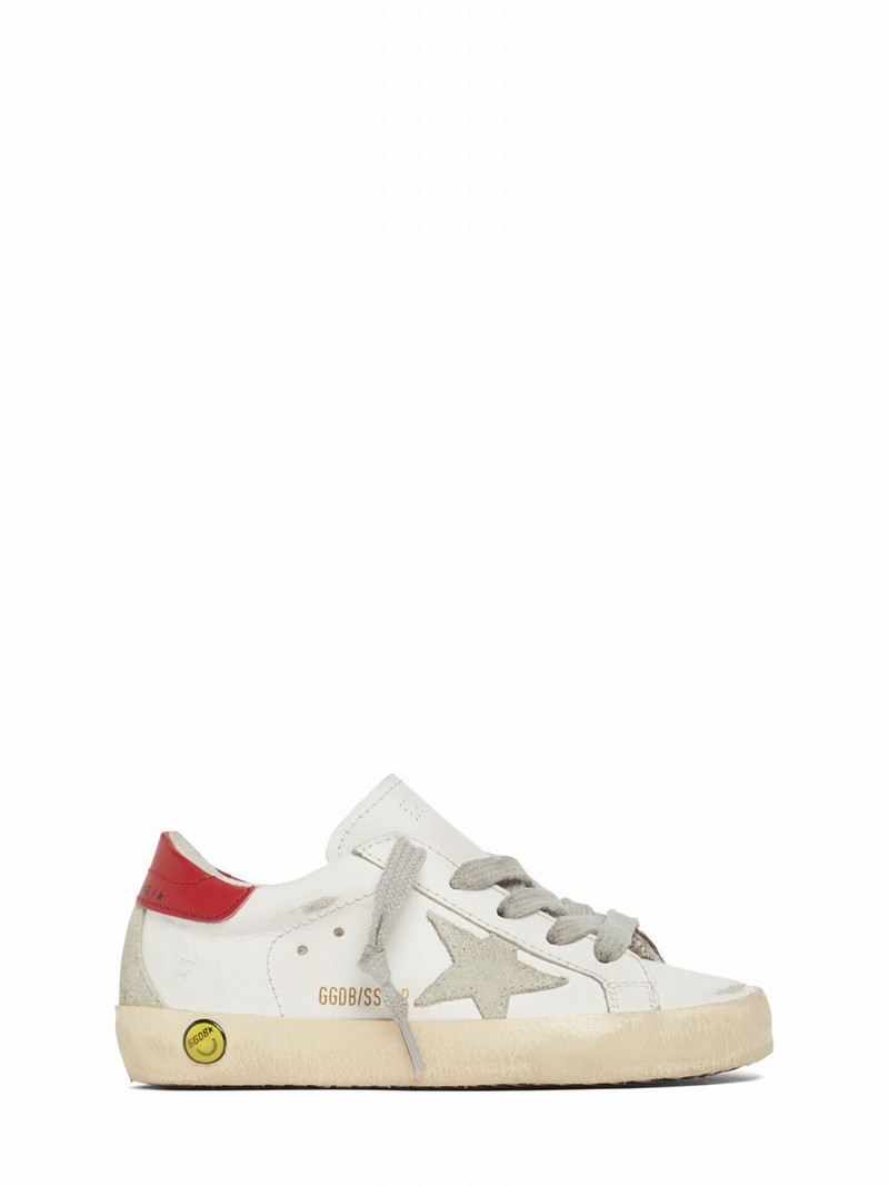 Kids' Super-start Leather Lace-up Sneakers In White