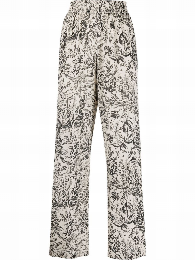 Floral-print Straight-leg Trousers In Neutrals