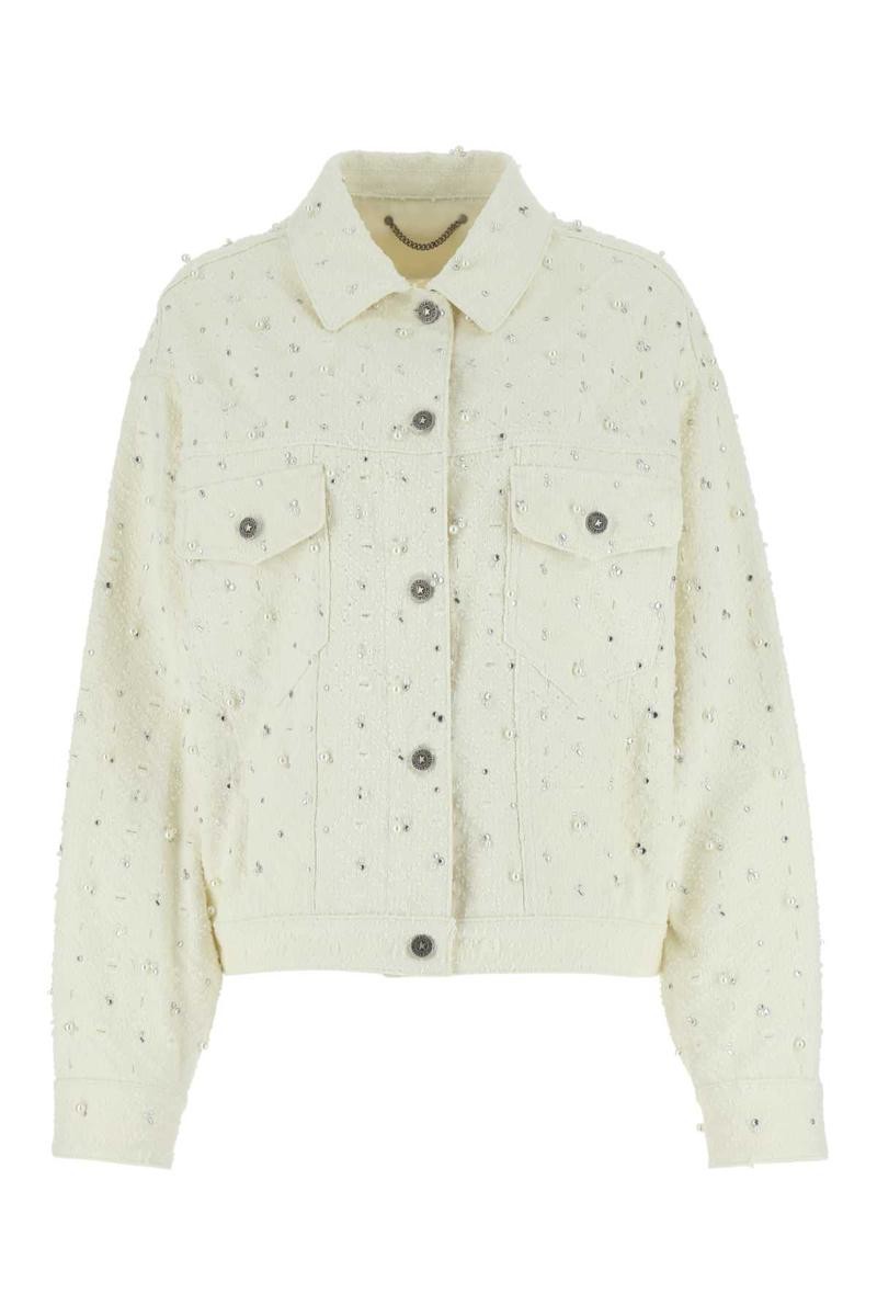 Deluxe Brand Embellished Buttoned Denim Jacket In White