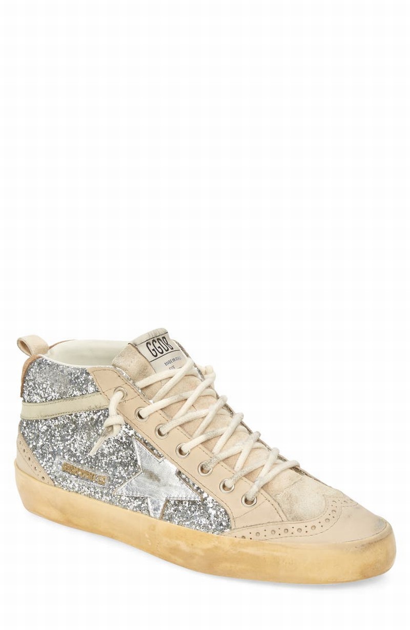 Mid Star Glitter Sneaker In Silver Glitter/ Cream/ Beige