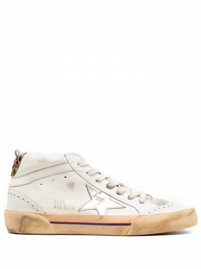 Super-star Drummed Leather Sneakers In White