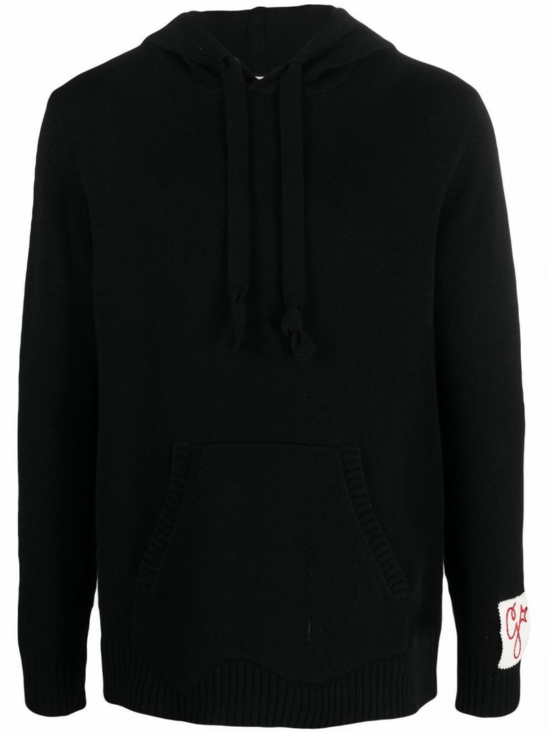 Wool Drawstring Hoodie In Black