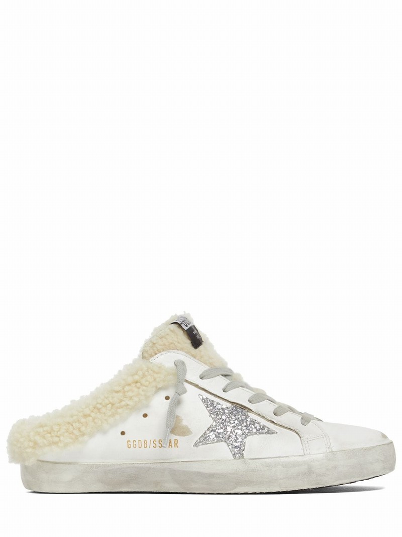 20mm Super Star Leather Mule Sneakers In White,beige