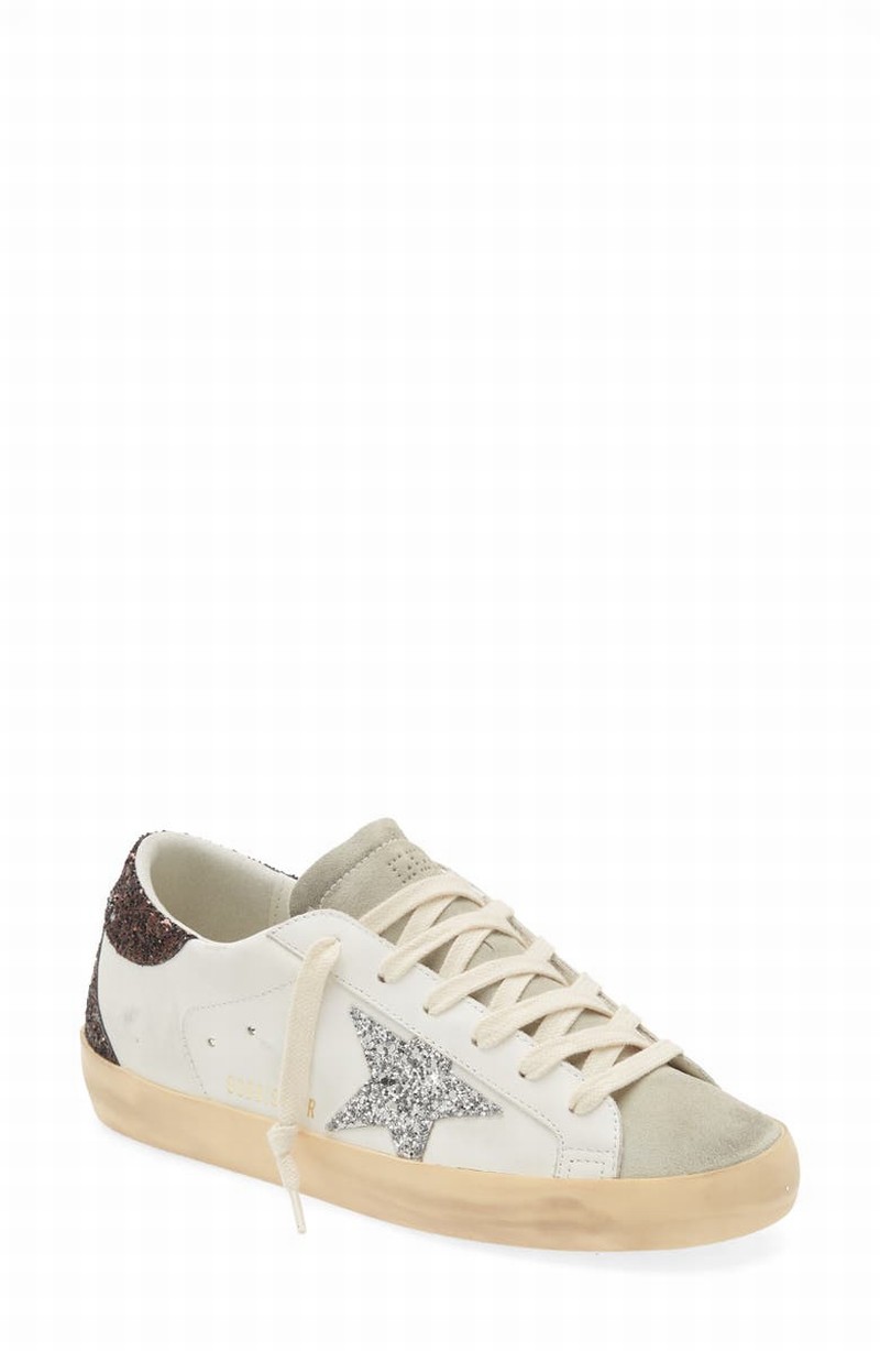 Super-star Glitter Detail Low Top Sneaker In White/ Ice/ Silver/ Brown