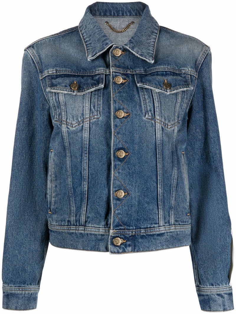 Deluxe Brand Logo Patch Buttoned Denim Jacket In Blue