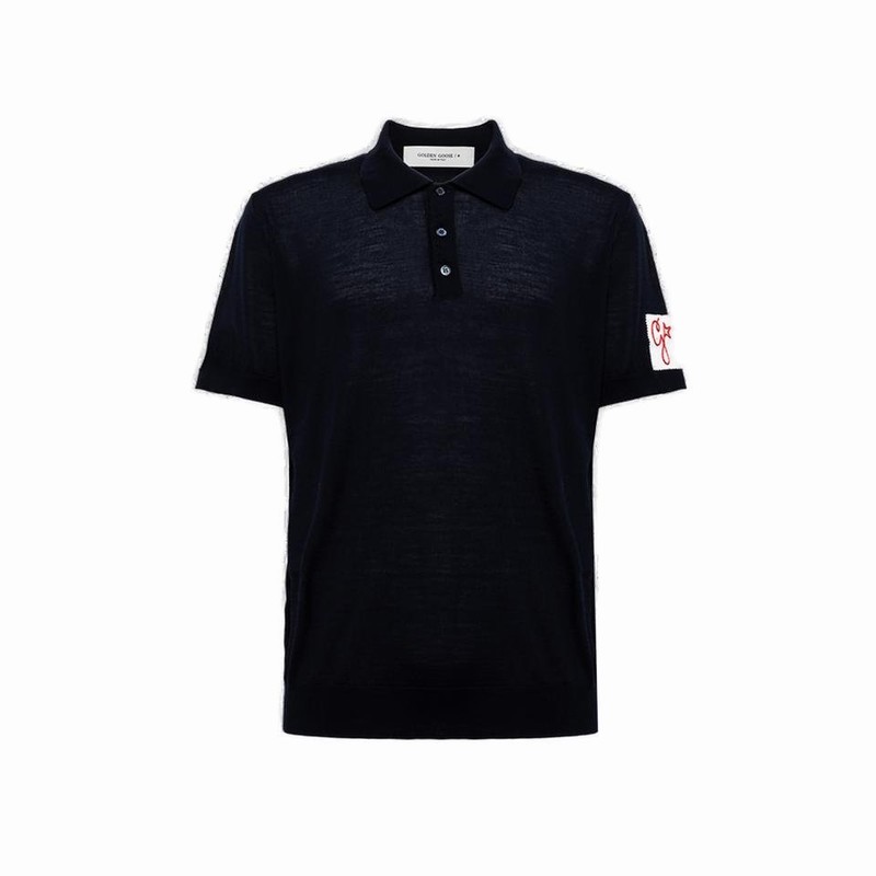 Deluxe Brand Logo Patch Polo Shirt In Navy