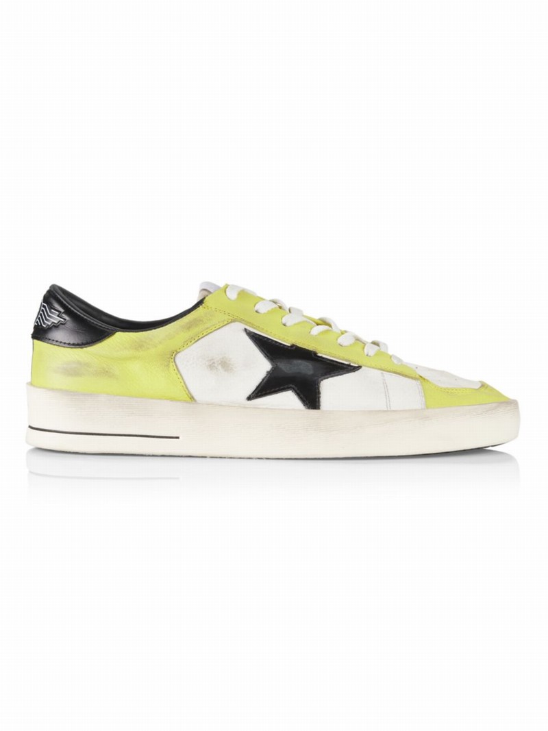 Men's Stardan Leather Sneakers In Citronelle White Black