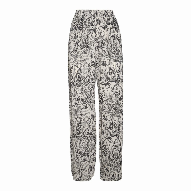 White And Black Viscose Trousers In Bone White/black