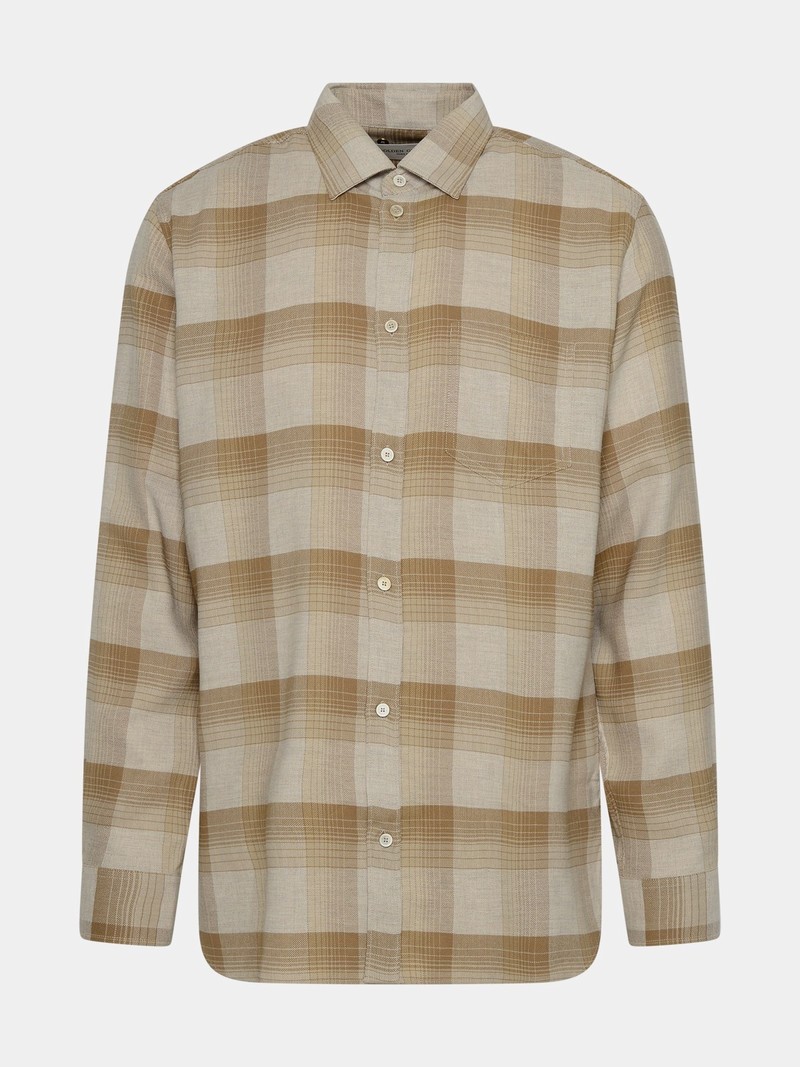 Check-print Button-up Shirt In Beige