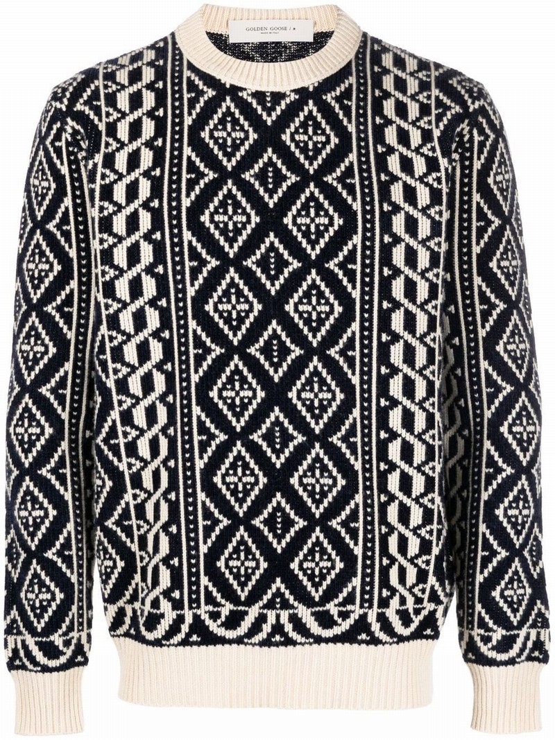 Patterned-intarsia Knit Jumper In Blue