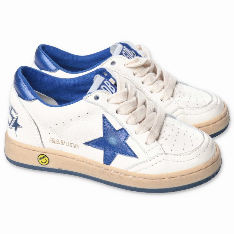 Kids' Sneakers Bianche In Pelle Con Lacci In Bianco