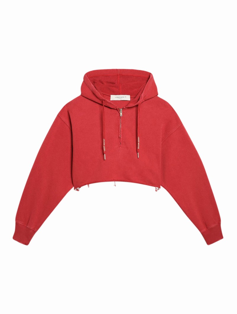 Journey W`s Zipped W`s Hoodie Cropped Cotton Fleece Golden 78 In Tango Red