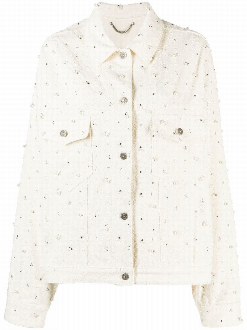 Crystal-embellished Denim Jacket In Nude