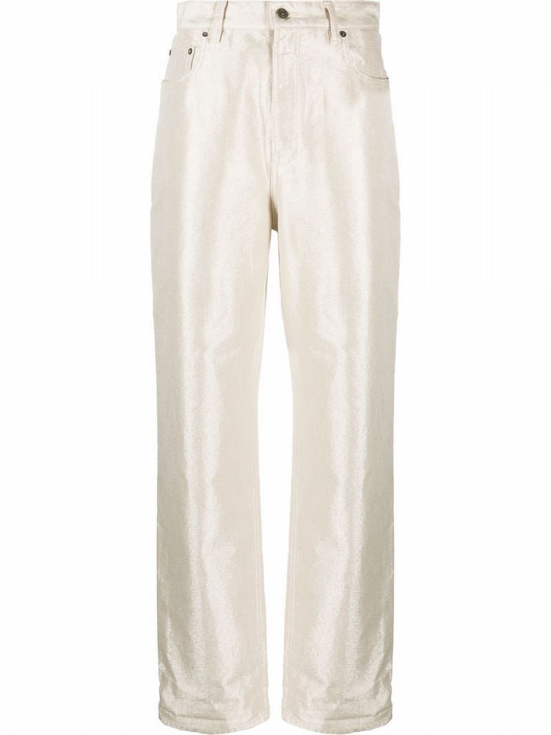 Coated High-waist Jeans In Neutrals