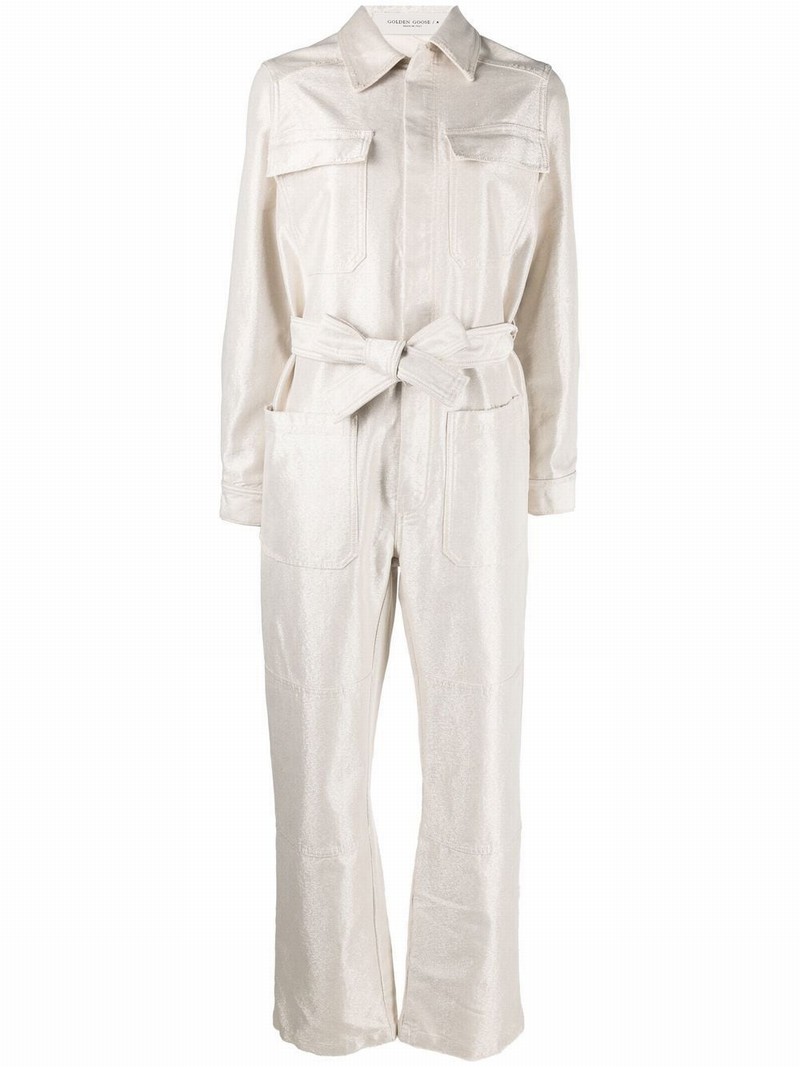 Belted Denim Jumpsuit In Neutrals