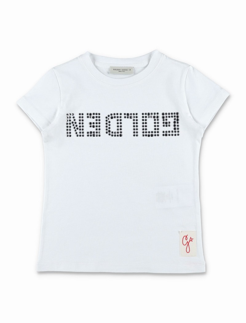 Kids' Edna Rhinestones Logo T-shirt In Optic White