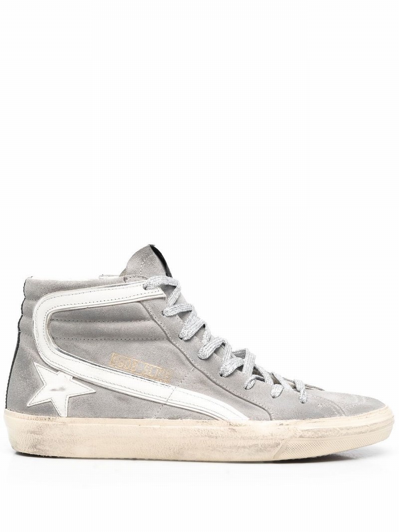 Men's Grey Leather Hi Top Sneakers