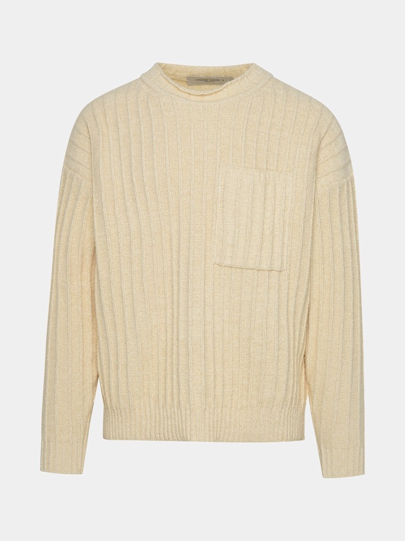 Kids' Ivory Cotton Ribbed Sweater In Beige