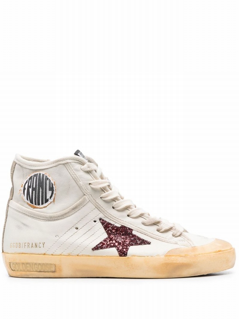 Distressed High-top Sneakers In Neutrals