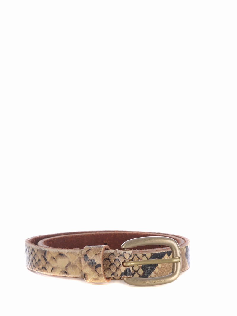 Animal-print Buckle Belt In Beige