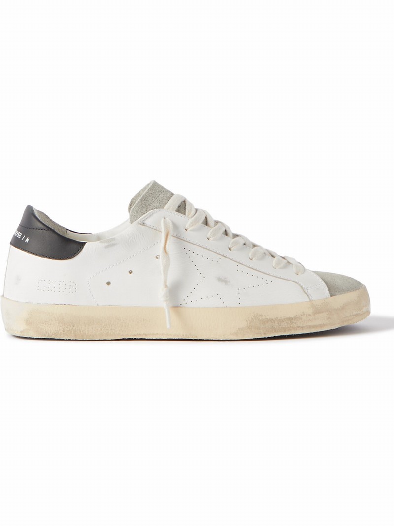 Superstar Distressed Leather And Suede Sneakers In White