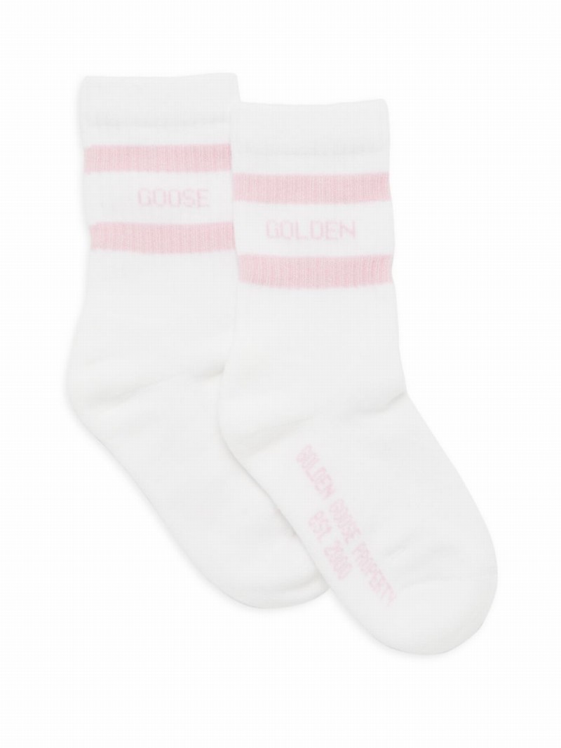 Litte Kid's & Kid's High Rib Striped Socks In Old White Pink