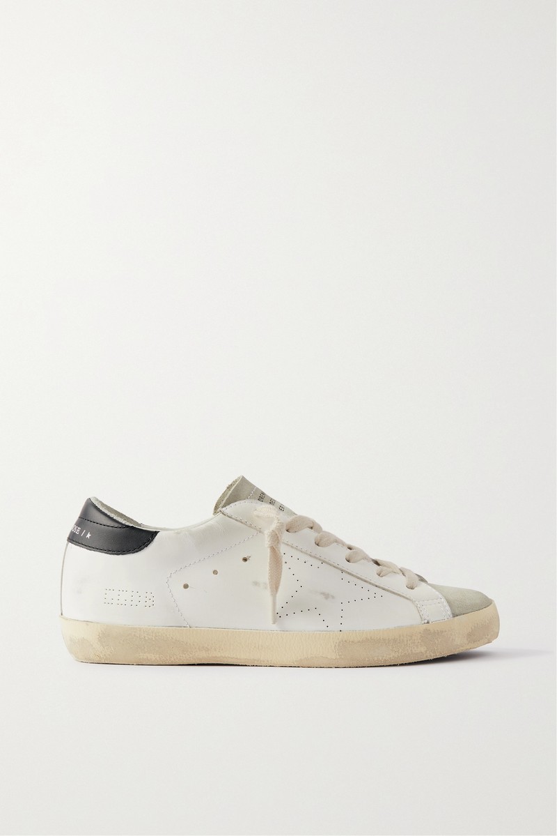 Super-star Distressed Leather And Suede Sneakers In White