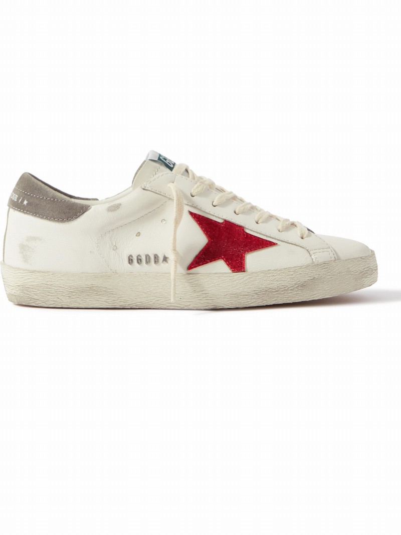 Superstar Distressed Leather And Suede Sneakers In White