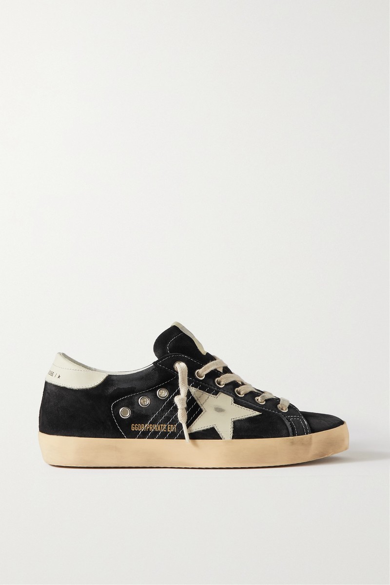 Superstar Distressed Leather-trimmed Suede Sneakers In Black