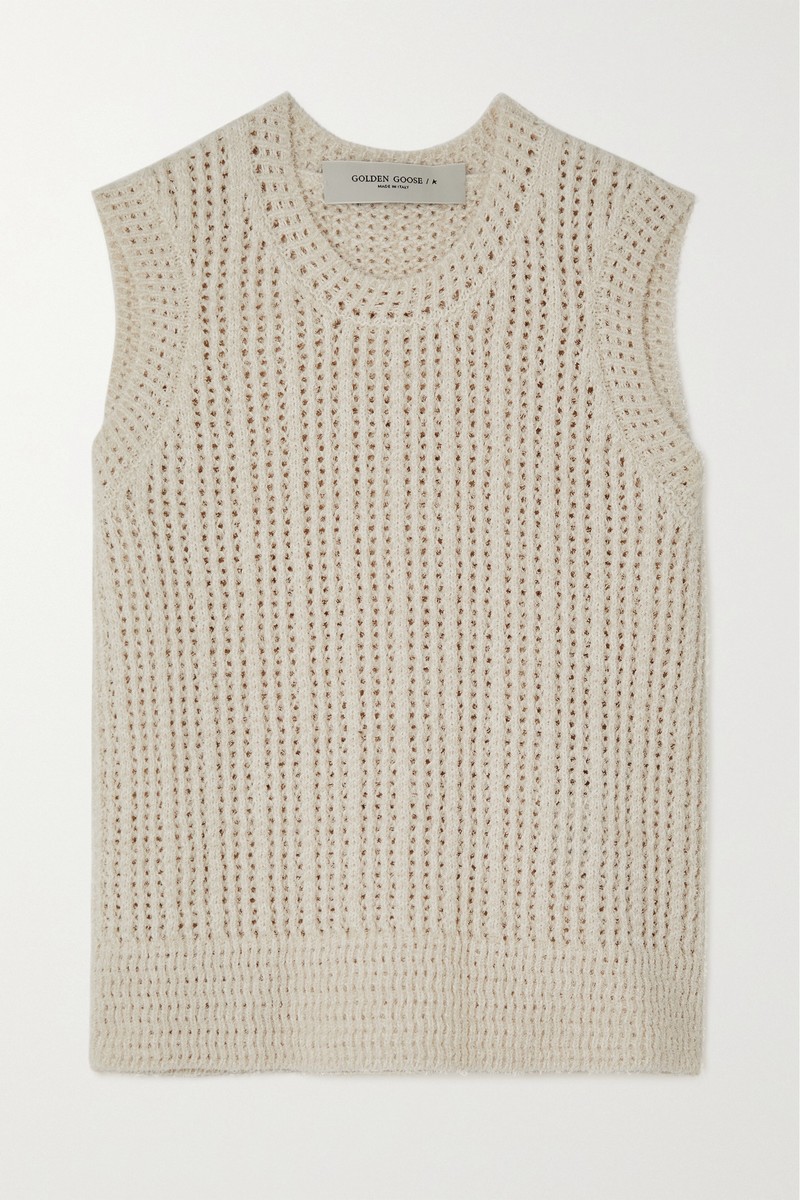 Crocheted Cotton-blend Vest In Cream