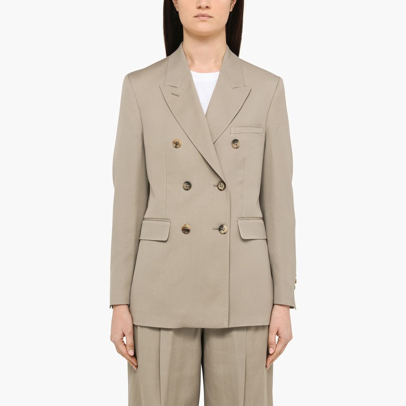 Double-breasted Wool-gabardine Blazer In Beige