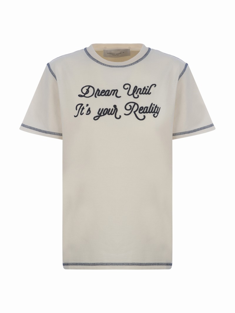 Journey W`s T-shirt Regular Cotton Jersey Dream Embroidery In White