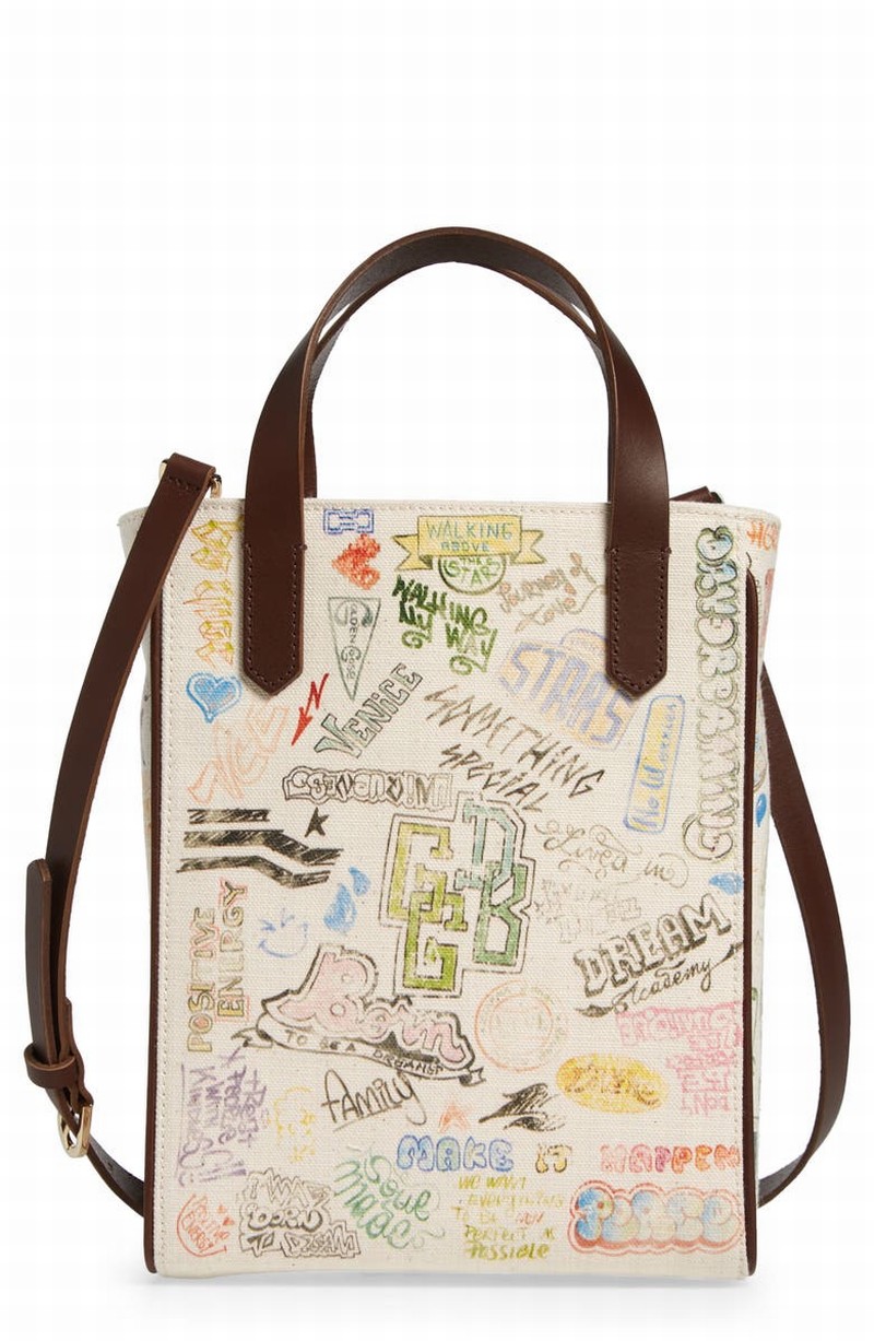 Mini California Journey North/south Canvas Tote In White