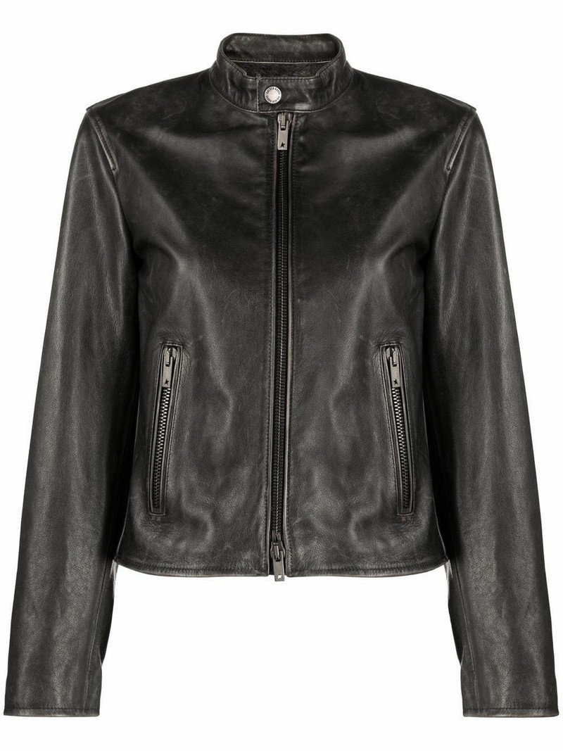 Cropped Leather Jacket In Schwarz