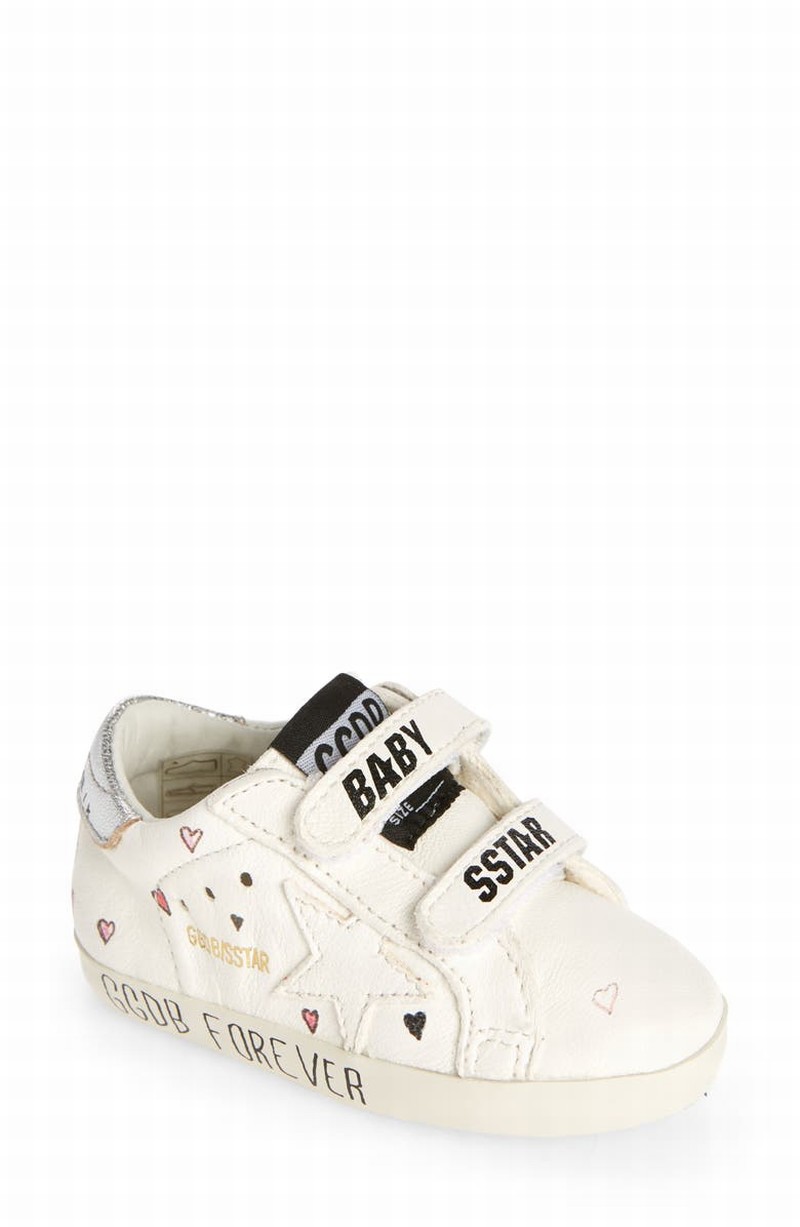 Kids' Old School Sneaker In Crem/ Red Hearts/ Silver