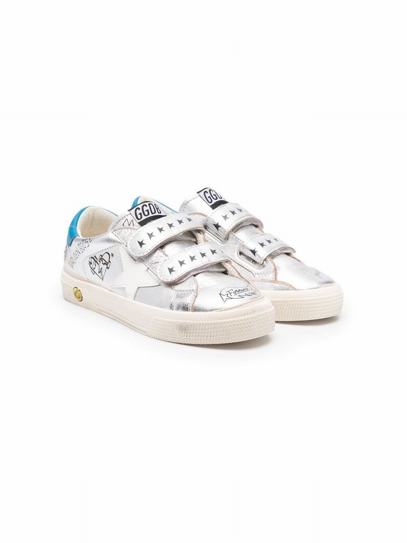 Kids' Sketch-print Touch-strap Sneakers In Silver