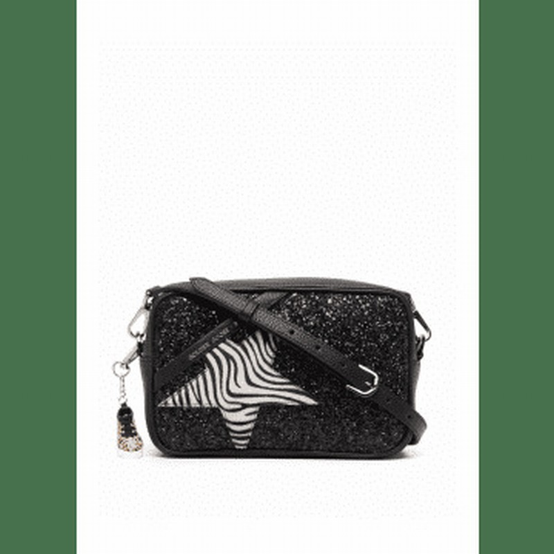 Star Bag Glitter Front Panel Horsy Zebra Star Hammered Leather Body In Black