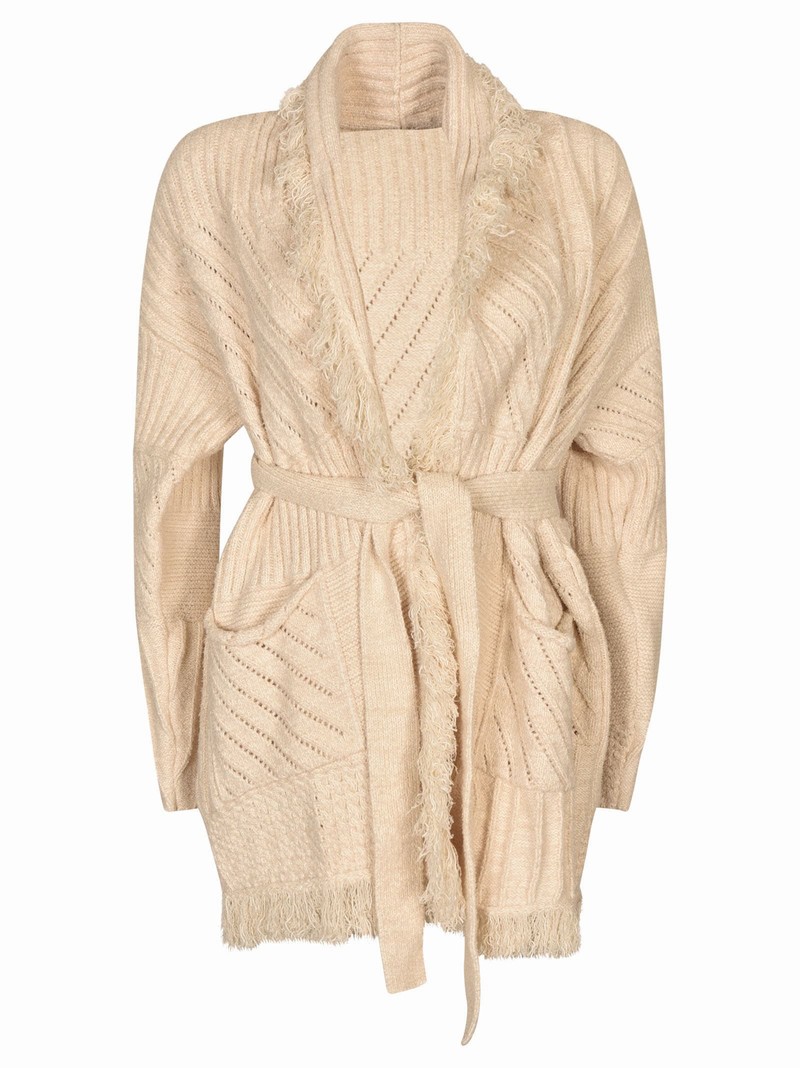 Knit Belted Cardigan In Cream