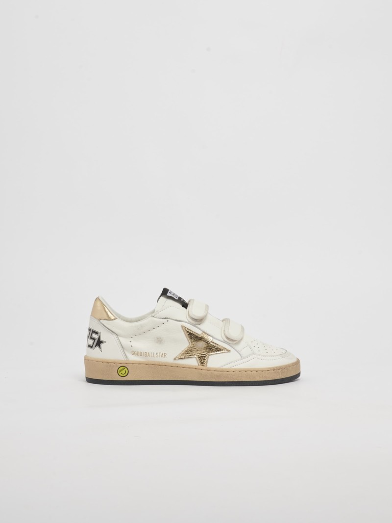 Kids' Ballstar Velcro Sneaker In Bianco-oro