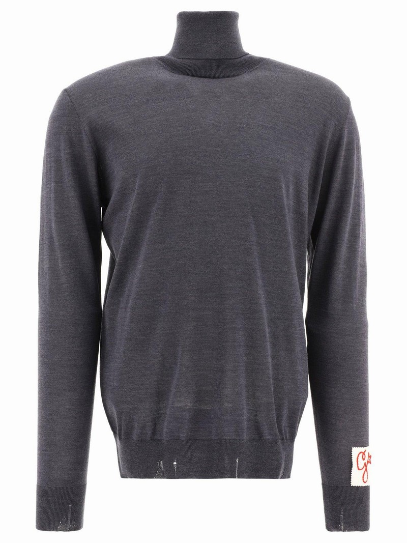 Roll-neck Knit Jumper In Dark Grey Melange