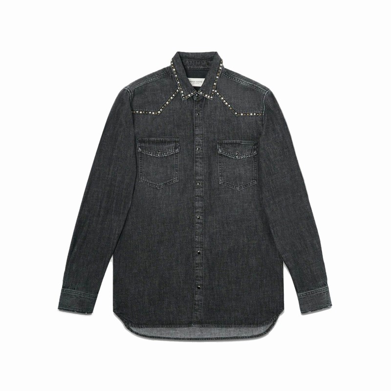 Deluxe Brand Logo Denim Shirt In Gray