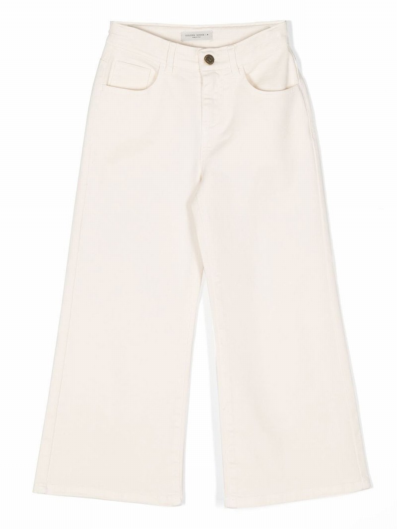 Kids' Wide Leg Stretch Cotton Denim Jeans In Natural