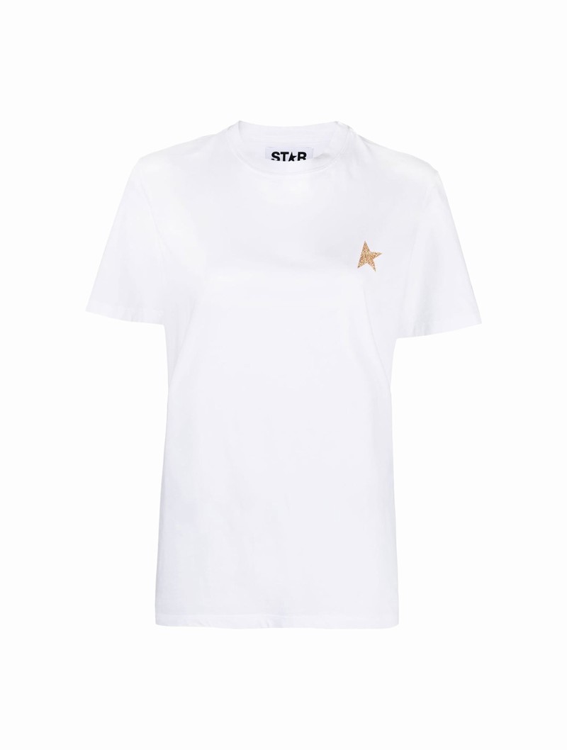 Star W`s Regular T-shirt /small Star/ Glitter In White Gold